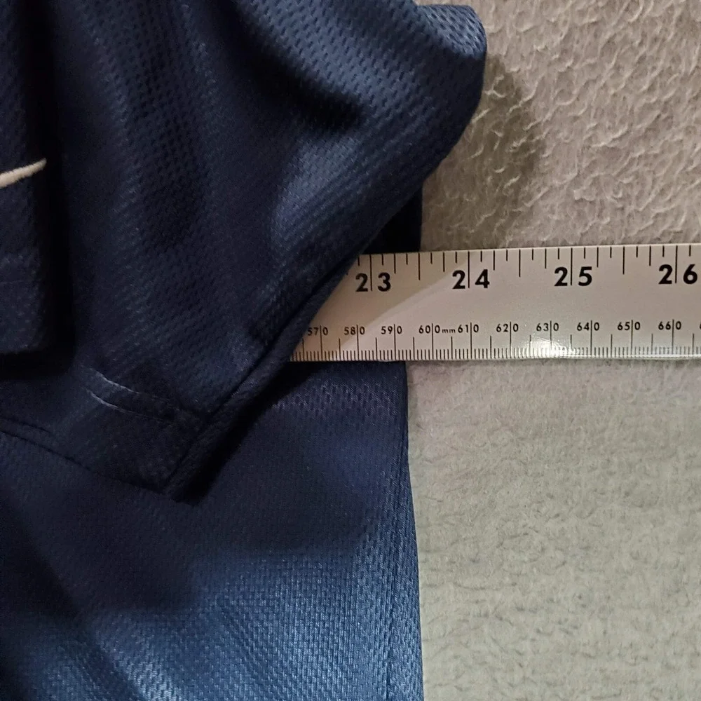 VINTAGE Nike Men Activewear Shirt Large Blue Jersey Center Logo V Neck Y2K READ